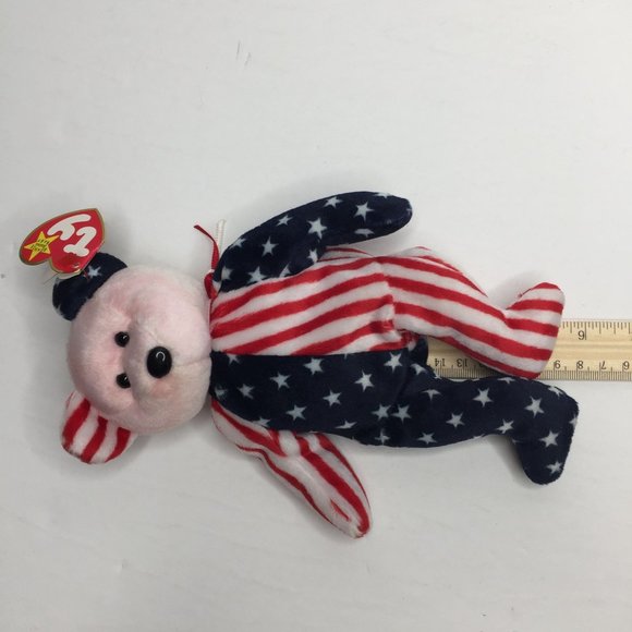 Vintage Ty Beanie Babies July 4 1999 Spangle USA Teddy Bear Red White Blue Stars - Picture 11 of 11